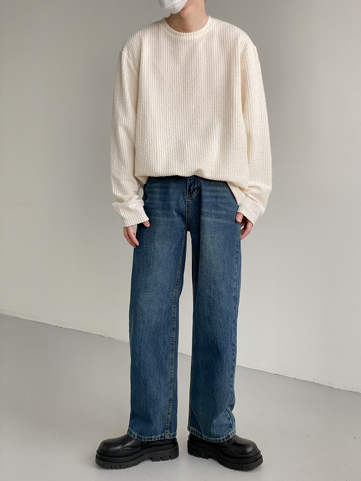 Texturéiert Pit Sträif Laangärm T-Shirt fir Hären Hierscht Loose Casual Shirt Weich Sticky Ins Round Hals Top Trendy Mark_voghion.com