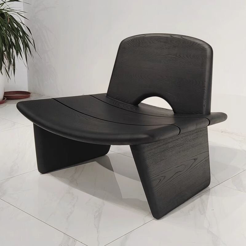 Wabi-Style Solid Wood Leisure Single Sofa Chair, Wabi-Sabi Style Homestay Balcony Living Room Designer Club Simple Chair