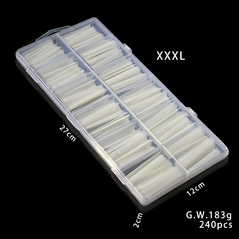 Uñas francesas europeas y americanas uñas largas de mezclilla uñas falsas 240 piezas en caja transparente pegatinas completas desgaste extendido uñas práctica