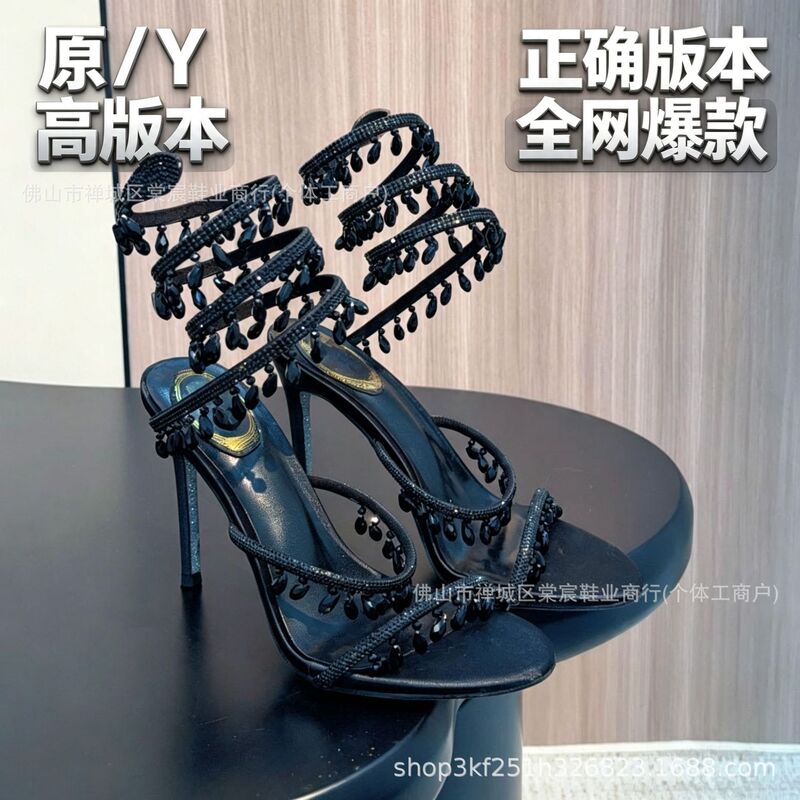Cross-Border European and American Style Rhinestone Spiral Snake-Shaped Winding Ankle Strap High-Heeled Sandals, Sexy Stiletto Heels for Wedding Parties Cross-Border European and American Style Rhinestone Spiral Snake-Shaped Winding Ankle Strap High-Heeled Sandals, Sexy Stiletto Heels for Wedding Parties