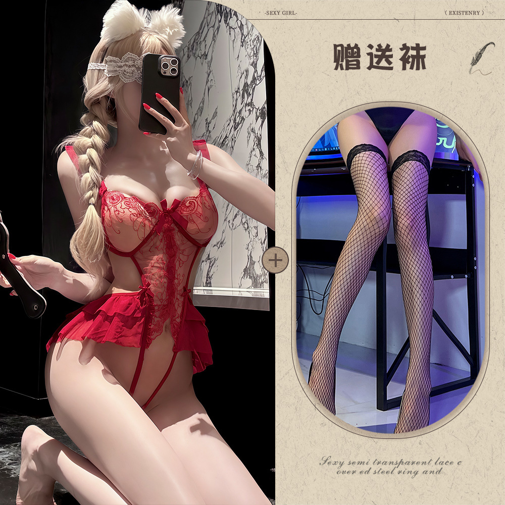 버건디 + 블랙 망사 스타킹