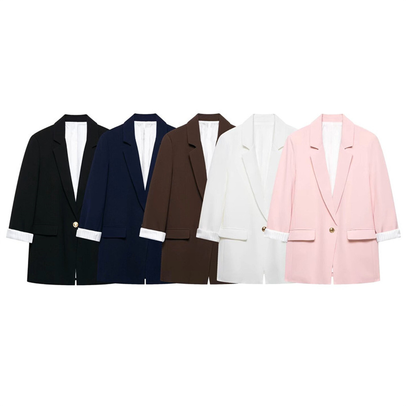 Unizera Women's Clothing 2026 Summer New Product Lapel with Shoulder Pads Striped Cuffs Blazer Jacket for Women 2215518