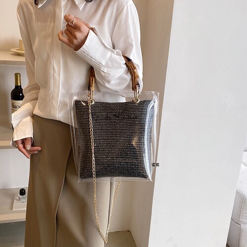 Women's bag transparent jelly mother-in-law bag Ruiying single shoulder PVC chain handbag large capacity woven crossbody