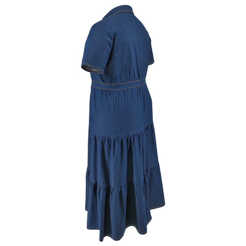 K Plus Size Women's Clothing Women's Short-sleeved Long Dress With Pocket And Button-down Collar_voghion.com