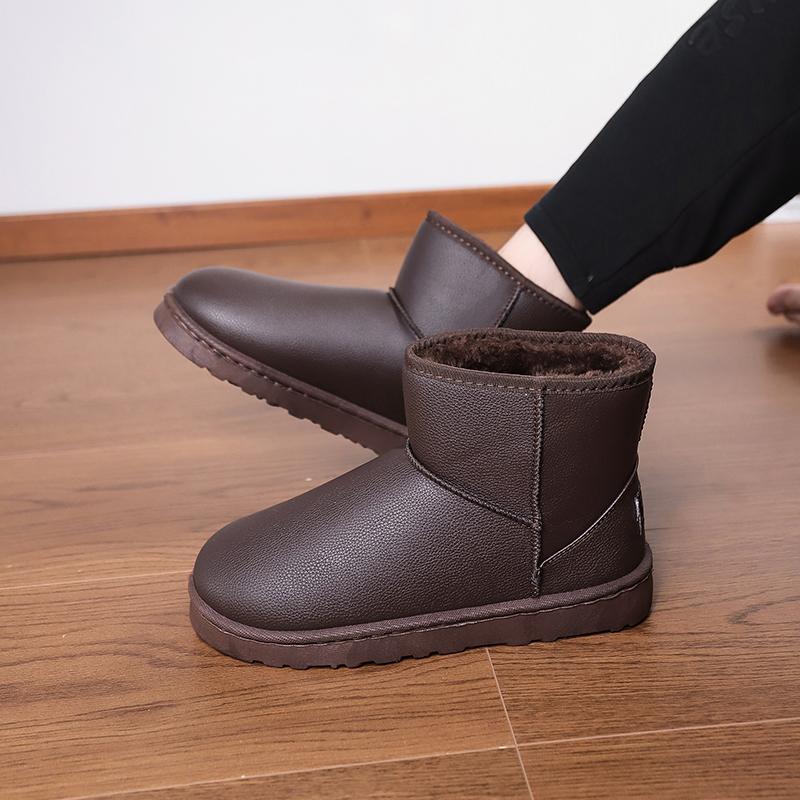 Men's Short Snow Boots with Fleece Lining, Winter Thickened Cotton Boots, Large Size Non-Slip Shoes, Couple's Warm Cotton Shoes