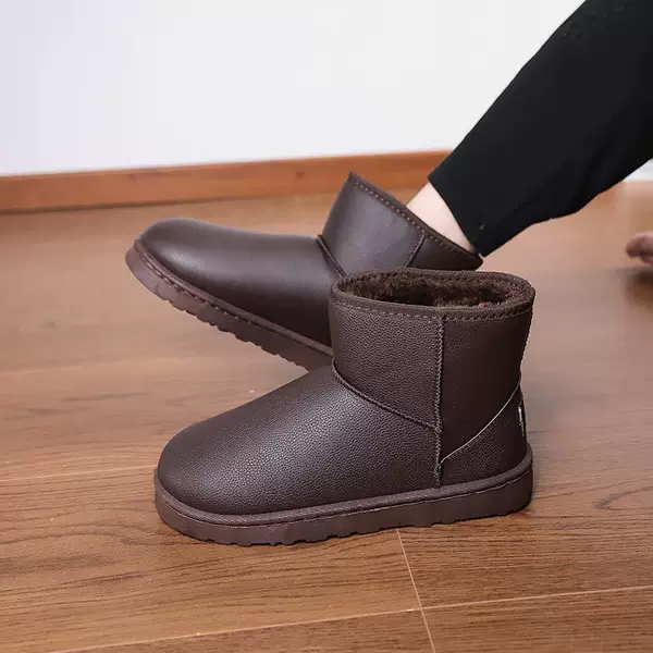 Men's Short Snow Boots with Fleece Lining, Winter Thickened Cotton Boots, Large Size Non-Slip Shoes, Couple's Warm Cotton Shoes