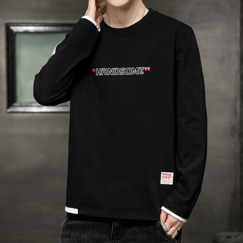 Camiseta de manga larga para hombre 2024 primavera y otoño nuevo suéter de algodón de marca de moda con ropa interior camisa de fondo de hombre de gran tamaño