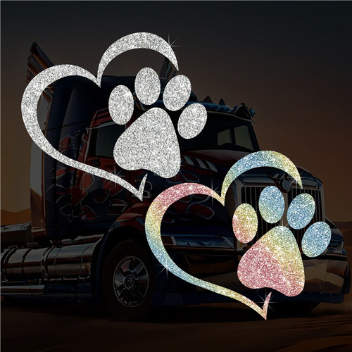 Cartoon love cat footprint pattern car flashing sticker, stylish shiny sandblasted decorative sticker for car windows