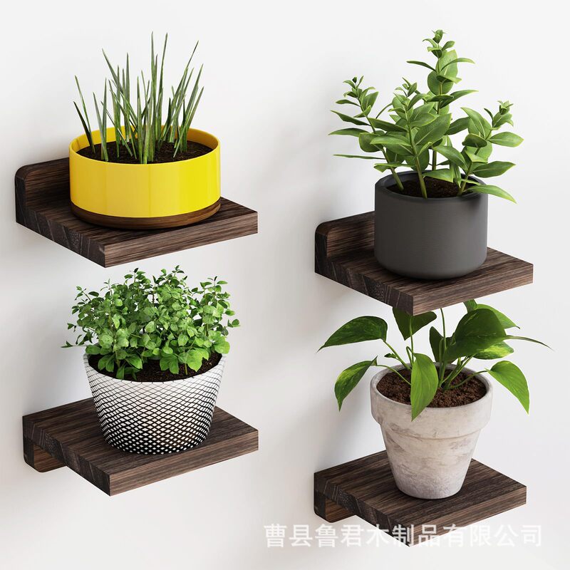 Wooden Wall-Mounted Small Storage Rack, Decorative Shelf, Wall-Hanging Vase, Green Plant Pot Holder, Bathroom Storage Rack, No Drilling Required