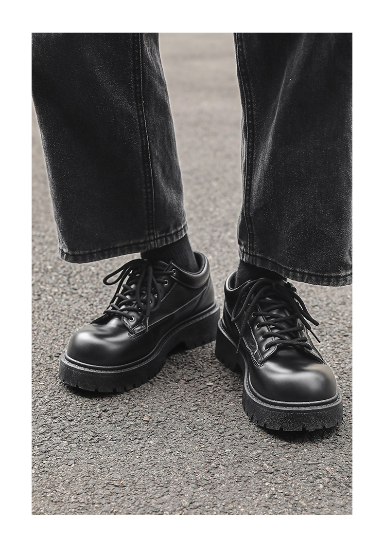 Chaussures Derby noires à semelle épaisse, style britannique, pour homme, idéales pour un mariage ou un costume._voghion.com