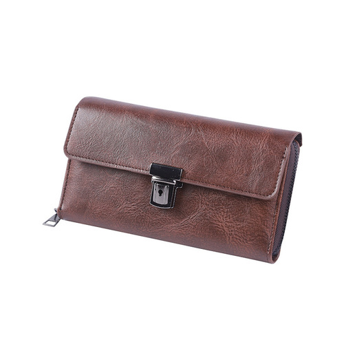 New European and American-style men's business wallet: short, versatile clutch bag made of foldable cowhide with a neutral PVC design—available in mid-length options.