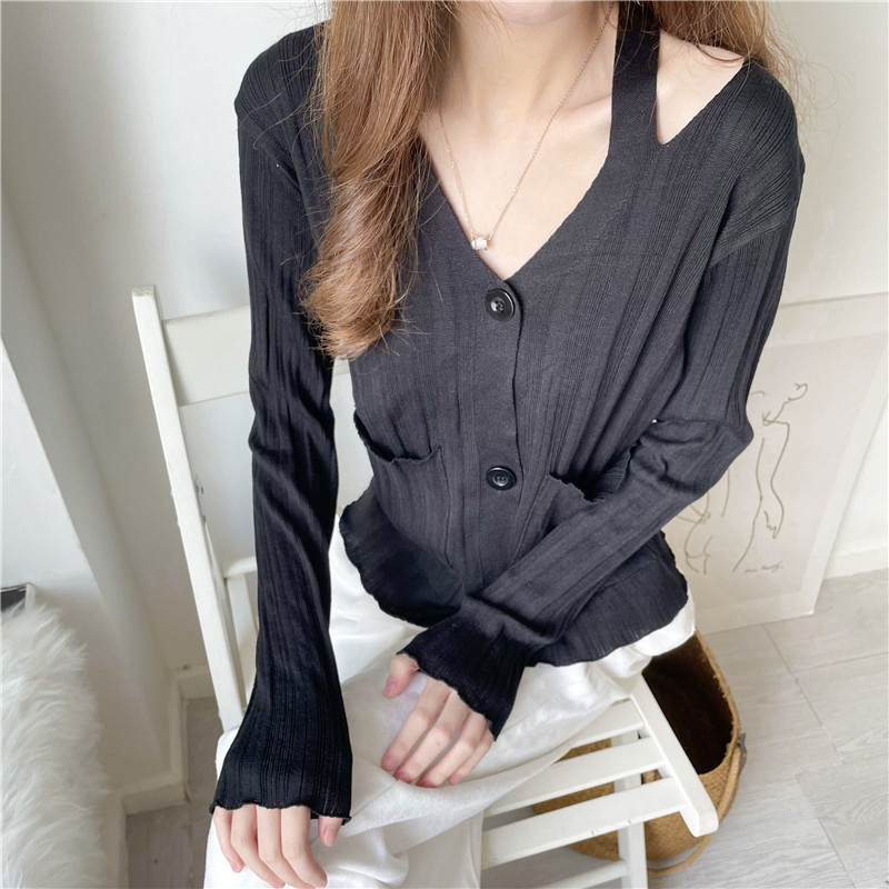 long-sleeved V-neck knitted cardigan nihaostyles clothing wholesale NSFYF85666