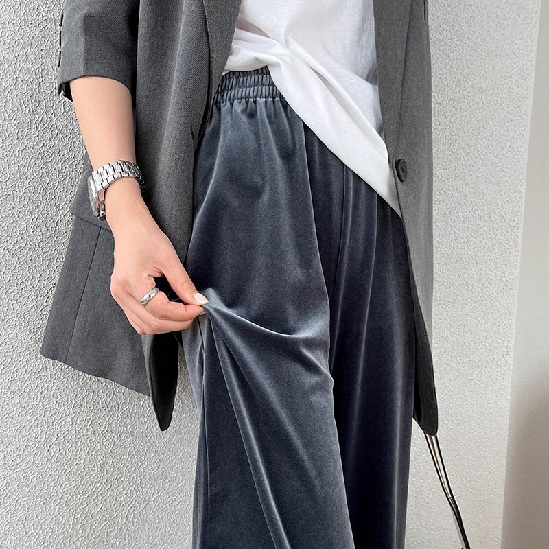 Velvet Narrow Wide-Leg Pants for Women 2026 Spring and Autumn New High-Waisted Drape Straight-Leg Pants Loose Casual Trousers Velvet Narrow Wide-Leg Pants for Women 2026 Spring and Autumn New High-Waisted Drape Straight-Leg Pants Loose Casual Trousers