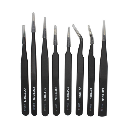 Stainless steel black handbook tweezers, mobile phone repair, bird's nest picking, manicure tools, ESD stainless steel precision tips