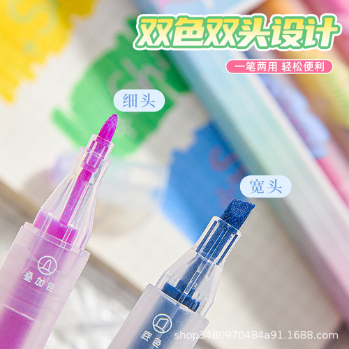 Stacking Dual-Head Fluorescent Pen Student Color Marker Pen High-Quality, Large Capacity, Focus-Specific Marking Notebook Pen 