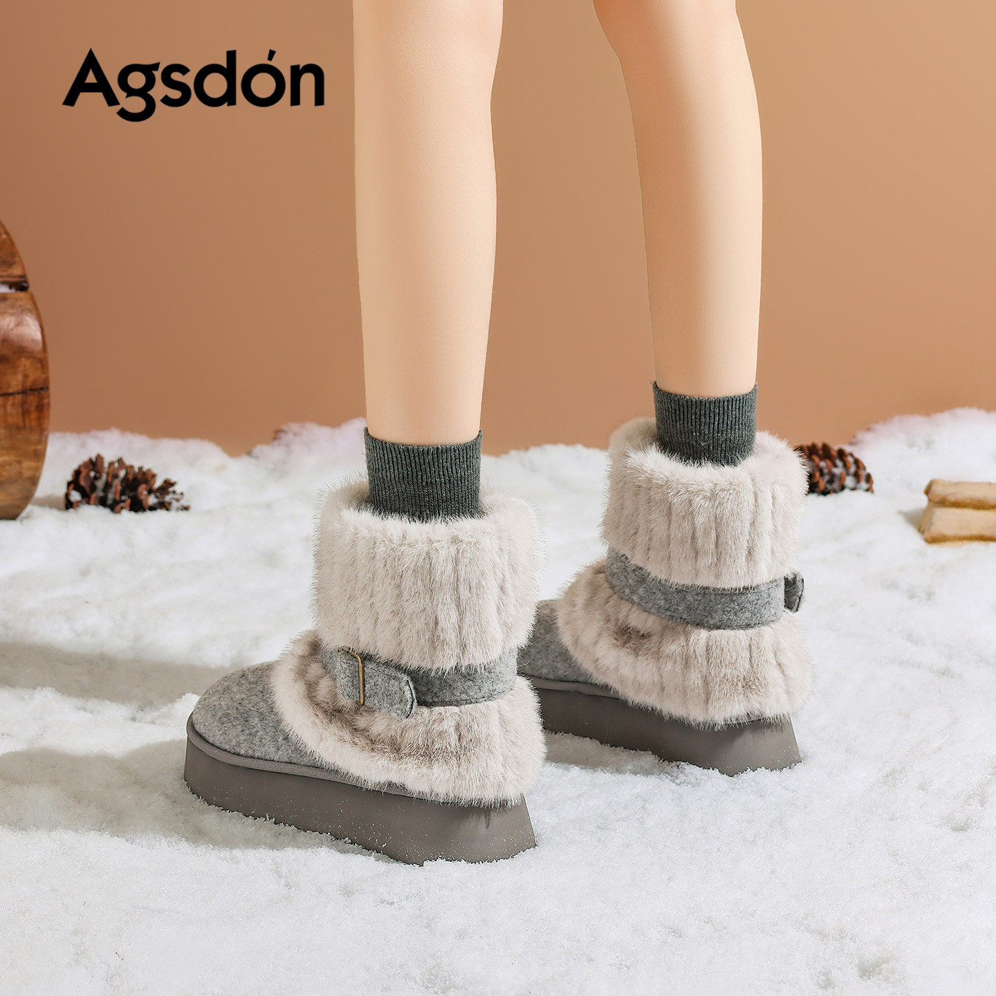 Augu Lion Dengjia veludo botas de nieve para mujeres 2025 nuevo invierno de moda con suela gruesa botas cortas casuales zapatos de algodón de peluche