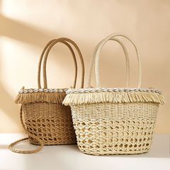 New shell bag, tassel handbag, European and American style beach bag woven bag, women's bag straw paper rope straw bag
