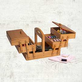 木质复古多层针线收纳盒 阶梯式点心展示盒 木质化妆品手提箱