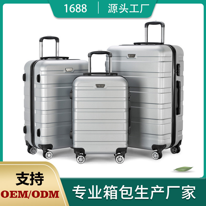 in stock foreign trade horizontal pattern luggage three-piece set custom logo large capacity ABS password travel trolley case 28 inches