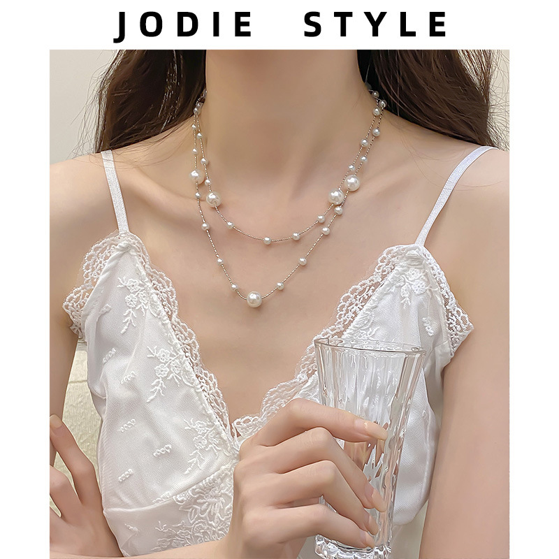 Demi-season elegant fashionable long retro necklace pearl