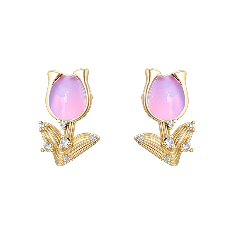 Xuping moca púrpura tulipas pendientes incrustados gemas artificiales aleación de cobre temperamento elegante pendientes al por mayor mujeres