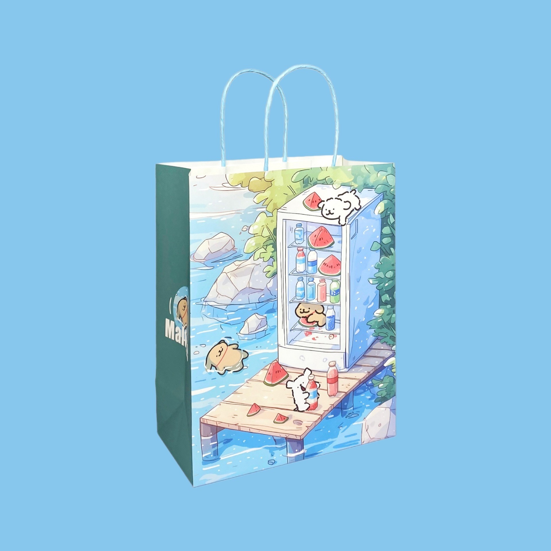 새로운 블루 멜론 라인 강아지, 흰색 소가죽, 대형 21*11*27cm(특정 크기는 그림에 표시됨)