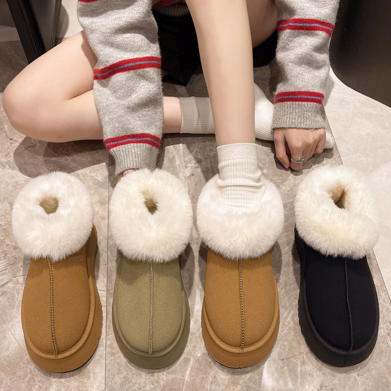 Snow boots women's new winter thick soles short cylinder thick slip-on lazy light cotton shoes_voghion.com