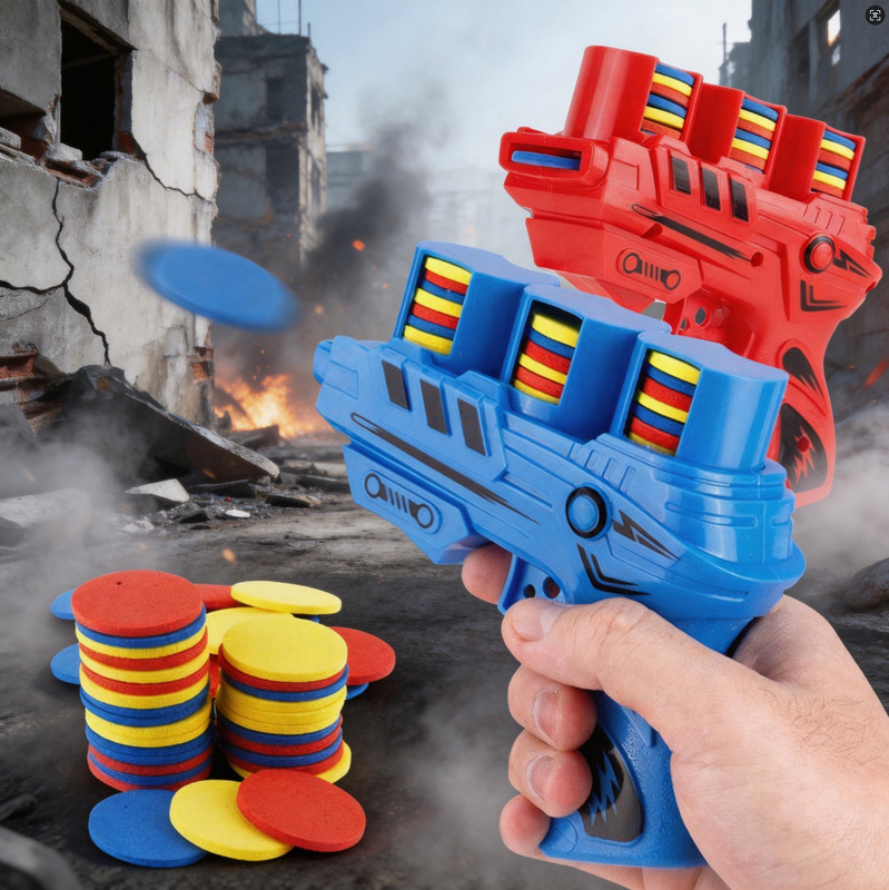 Children's Soft Ejection Flying Saucer Gun Double Family Interactive Soft Bullet Shooting Burst Eva Carrot Gun Toy Wholesale