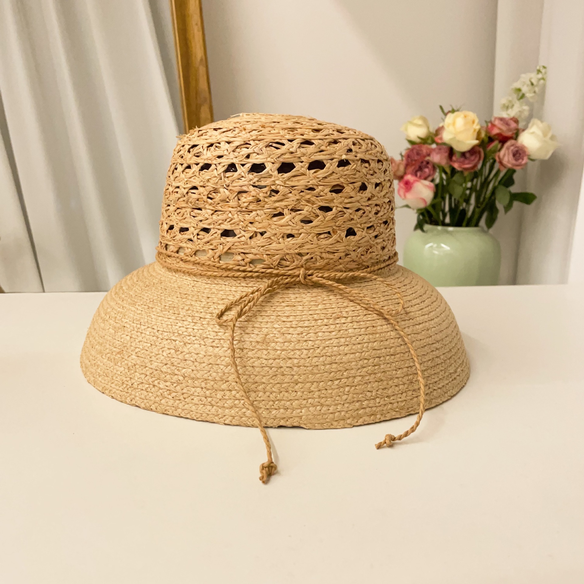 Cappello da sole in paglia stile hepburn per donna_voghion.com
