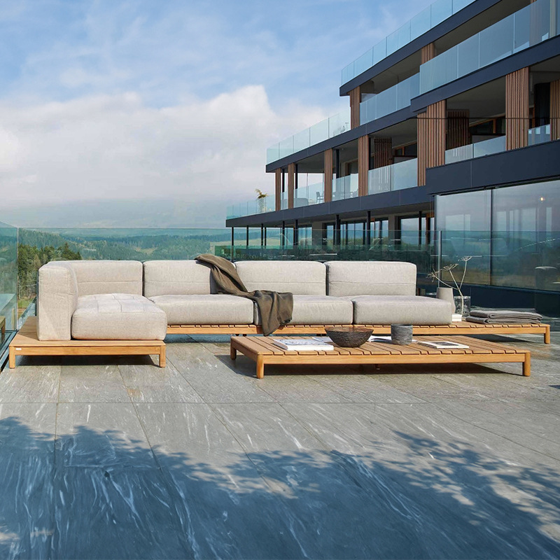 Sofá de teca para exteriores, muebles impermeables y resistentes al sol para patio y terraza, sofá de madera maciza para sala de estar de hotel o alojamiento tipo bed and breakfast image 5