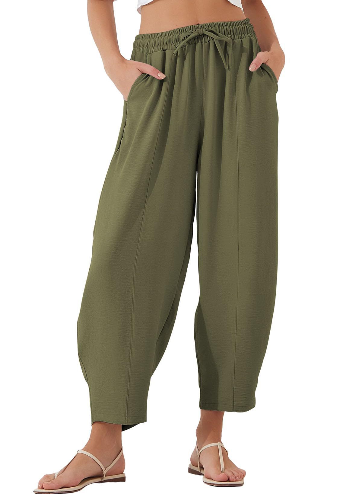 Spring Summer Pleated Women Pants Mid-waist Straight Pants Loose Casual Bloomers Causal Female Trousers Army Green Pants Women_voghion.com