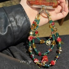 圣诞限定！圣诞树铃铛三层环绕水晶串珠手机链可爱重工钥匙扣包挂