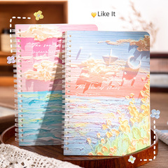 A5 Coil Bound Thick Line Ruled Notebook Student Stationery Notebook High-Quality Oil Painting Landscape Diary Notebook Wholesale