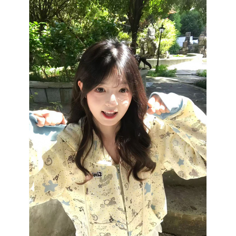 原创卡通满印立体耳朵连帽卫衣女秋冬季新款宽松百搭短款开衫外套|undefined