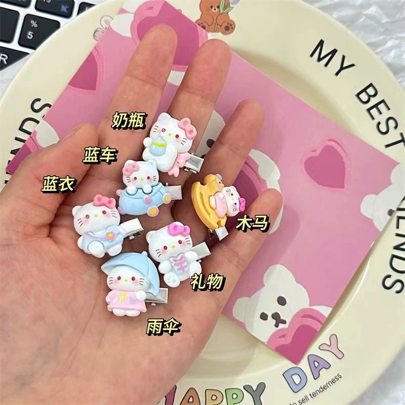 Набор аксессуаров для волос (Hello Kitty) — 10 штук милых японских мультяшных заколок, шпильки и резинки, розовый