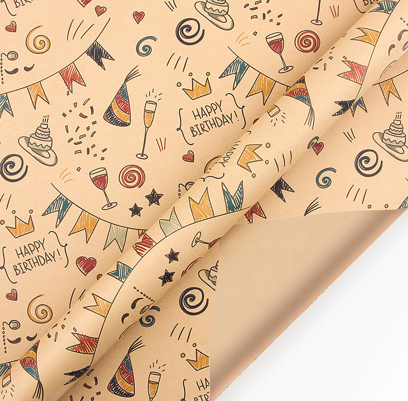 Suministro exclusivo transfronterizo: Papel de regalo para cumpleaños y Navidad, papel kraft, cajas de regalo de papel para cumpleaños, embalaje festivo.