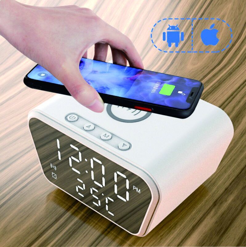 Reloj despertador digital con carga inalámbrica 15W termómetro para mesita AY-21