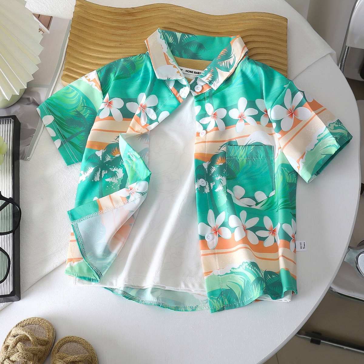 Verano bebés vacaciones de viento impresión puerto viento de manga corta suelta camisa para niños camisa para niños