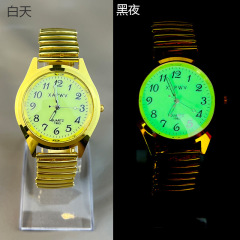 廠家直供休閒數字夜光老人表簡約石英手錶彈力帶鬆緊帶情侶表改標