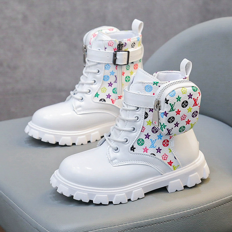 Детские модные карманные 2024 новые милые буквы круглые шнуровки ботинки Martin