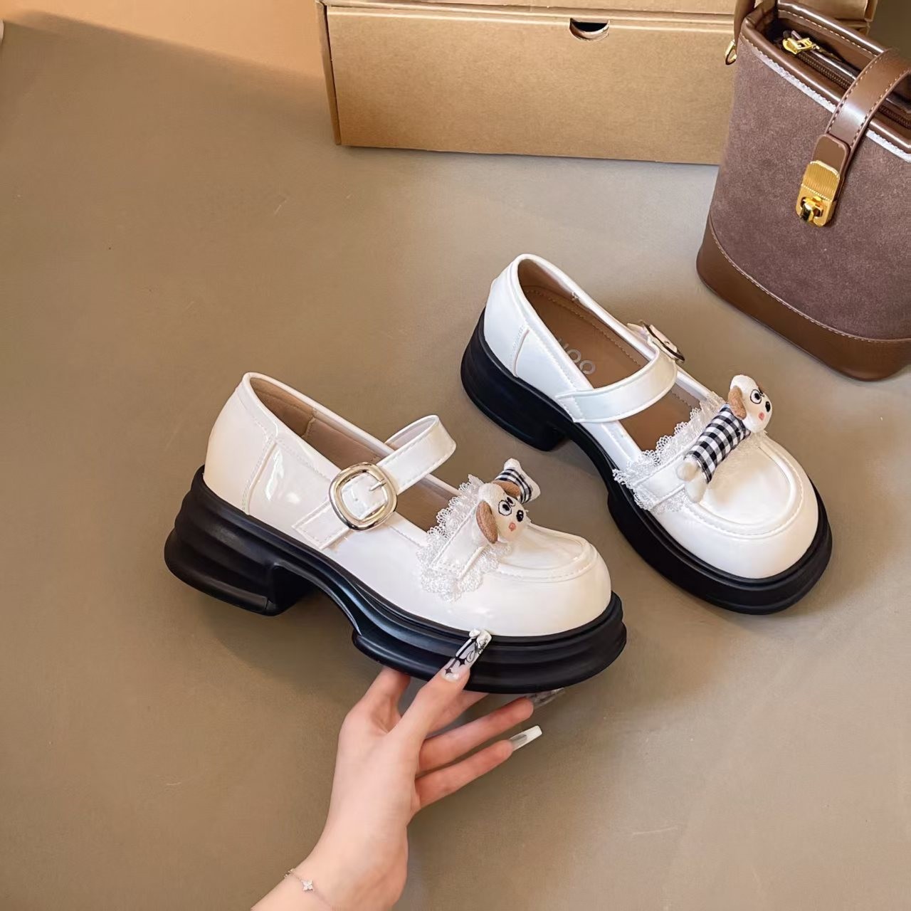 Cute Cartoon Dog Women's Flats 2026 Summer New Sweet College Style Commuting Versatile Thick-Soled Height-Increasing Mary Jane Shoes
