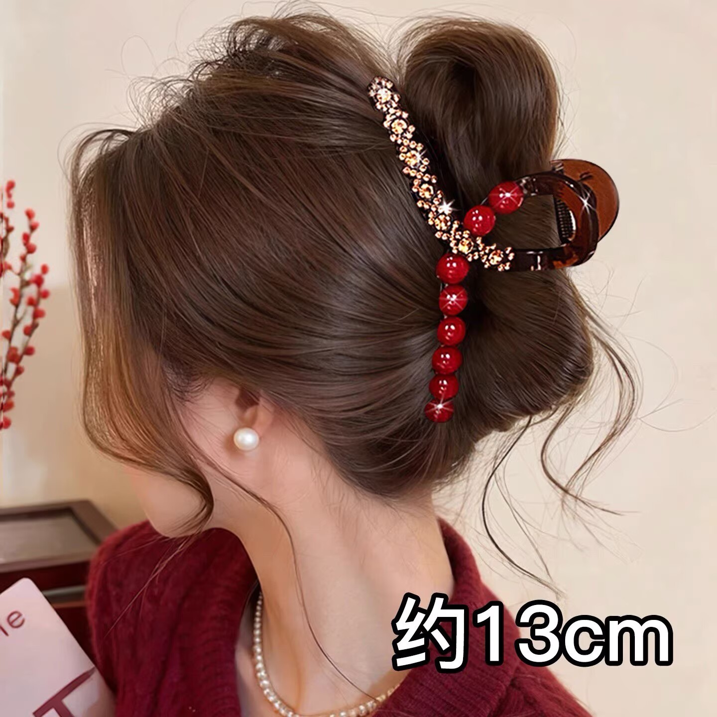 2026秋冬ミンクファー毛皮ヘアクリップ、高級感のある後頭部用大型シャーククリップ、ハート型キラキラ輝くダイヤモンド付き毛皮ヘアクリップ