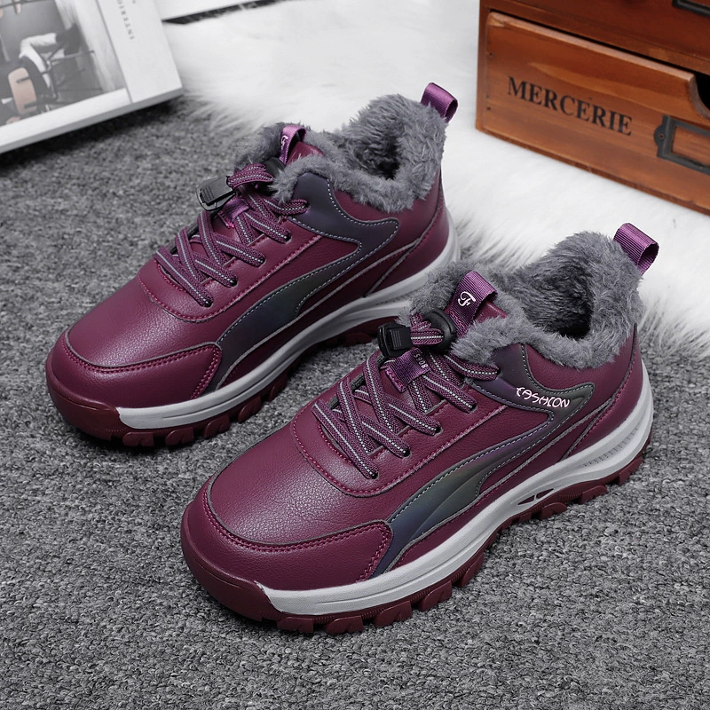Фирменная обувь для пожилых людей, зимняя хлопчатобумажная обувь, водонепроницаемая обувь с кожаным покрытием для людей среднего и пожилого возраста, нескользящая бархатная теплая спортивная прогулочная обувь для мам.