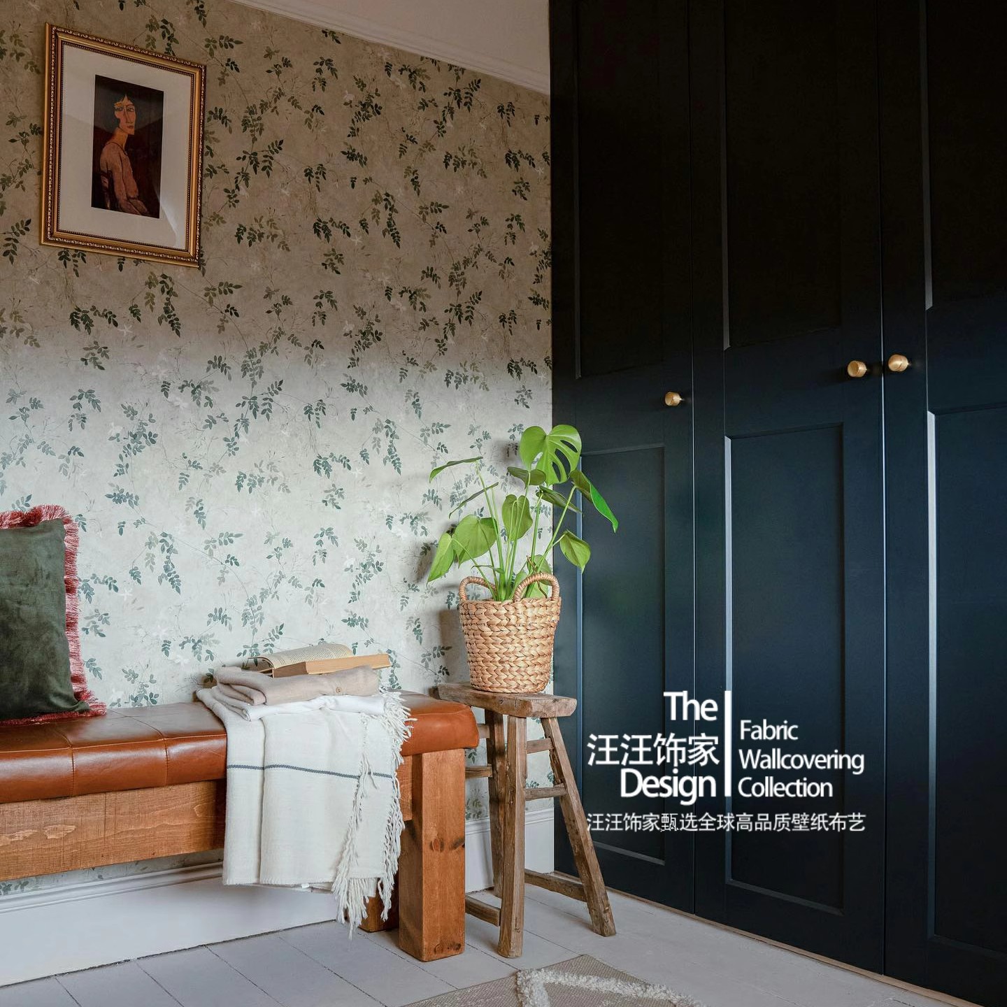 瑞典风格无缝墙布美式复古茉莉壁布藤蔓爬墙虎卧室背景墙墙纸壁纸