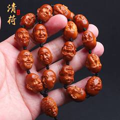 オリーブの核の手の串の18羅漢の文は件の手作りのオリーブの核の彫刻の長い串の18羅漢の首をつないでネックレスの卸売りを掛けます。
