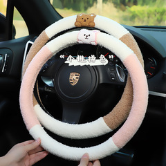 Cartoon Car Steering Wheel Cover Lamb Wool Comfort Car Steering Wheel Cover Winter Warmth Anti-Slip Steering Wheel Cover
