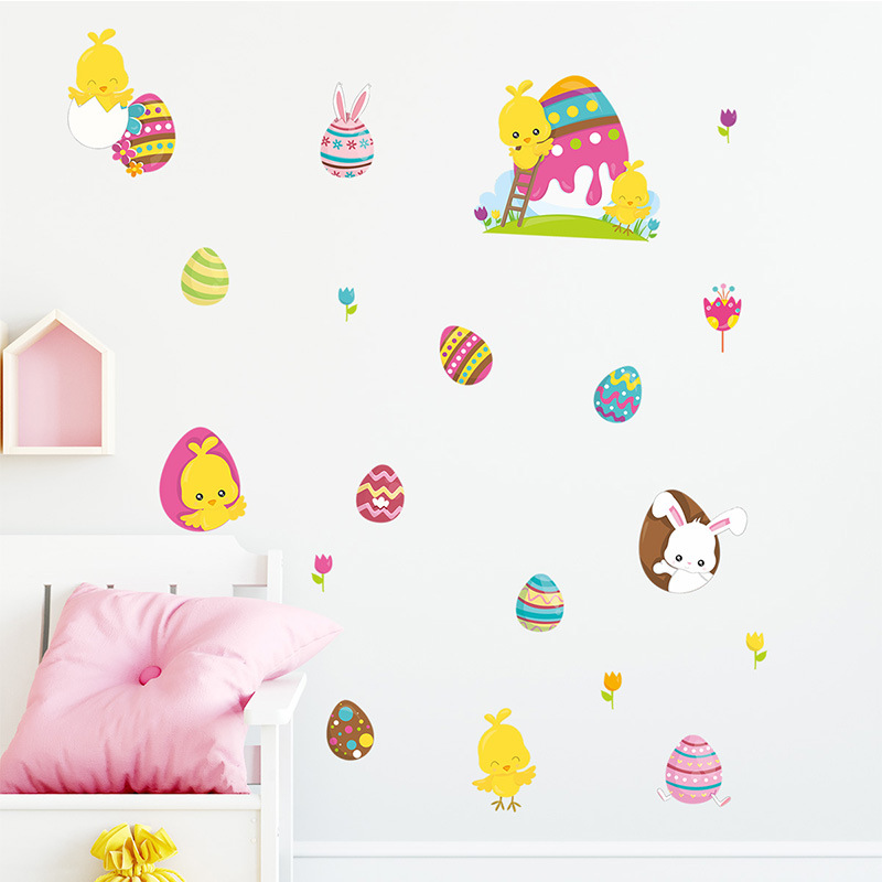 Cartoon Fashion Style Easter Egg Bunny Little Yellow Wall Sticker display picture 4