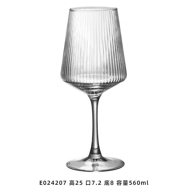 Vaso de vino europeo simple con patrón vertical de vidrio corrugado casero taza de champán taza de vino taza de helado taza de cóctel