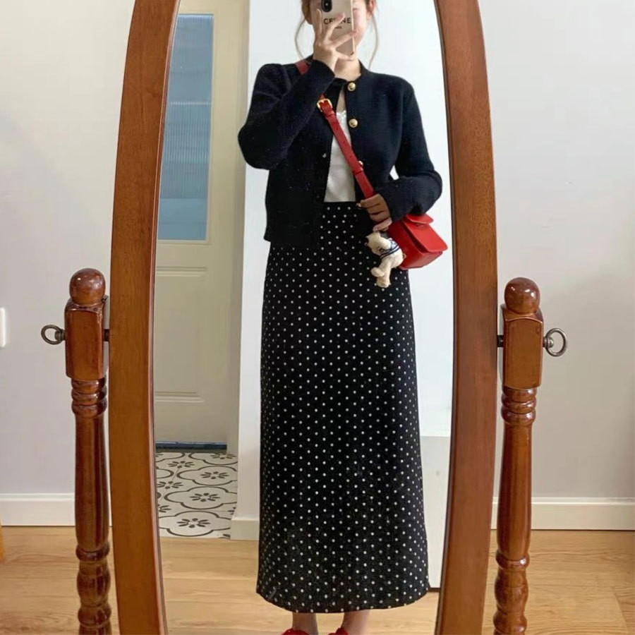 Black top + polka dot skirt [suit fabric] - petite size / S [recommended 42.5-48kg ]
