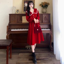 在逃公主裙敬酒新娘结婚便装回门订婚礼服穿搭红色丝绒连衣裙秋冬